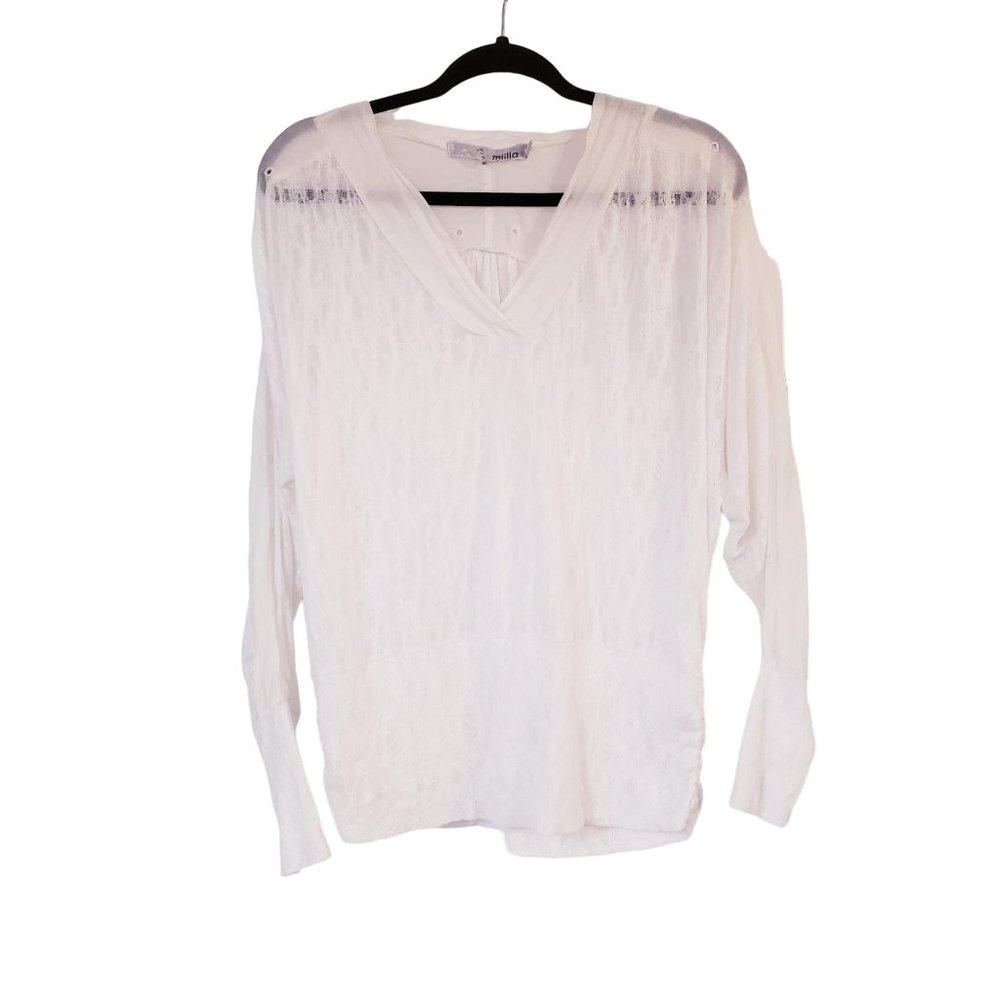 Millia Blouse size Large white silk cotton‎ blend eyelet lace Vintage